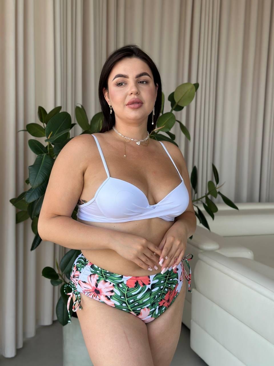 Купальник+ туника SW1252/1 (Листя зелене) - Зображення 4