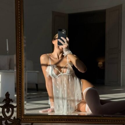 Білий еротичний пеньюар з перлинами DO3291/1