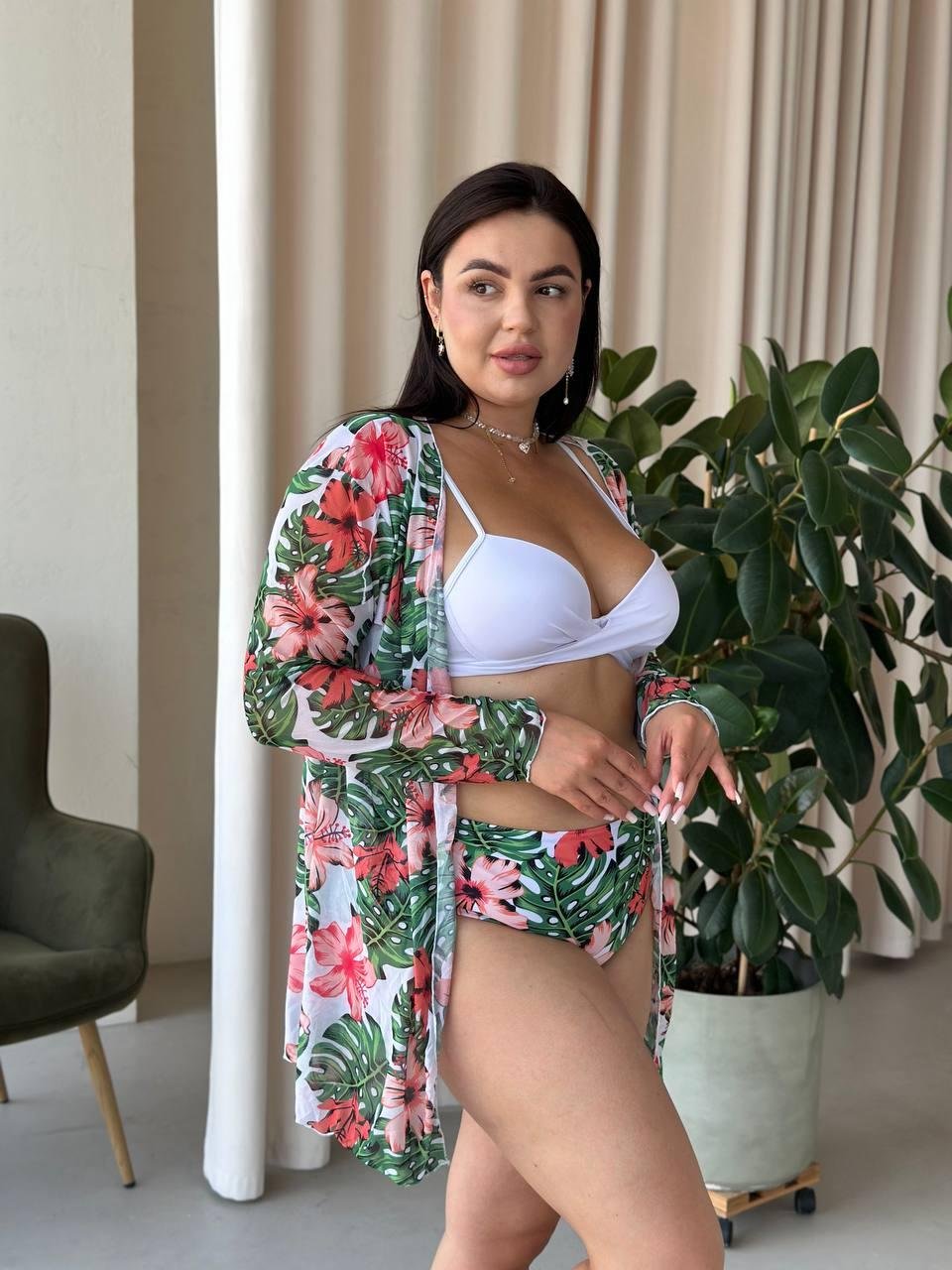 Купальник+ туника SW1252/1 (Листя зелене) - Зображення 7