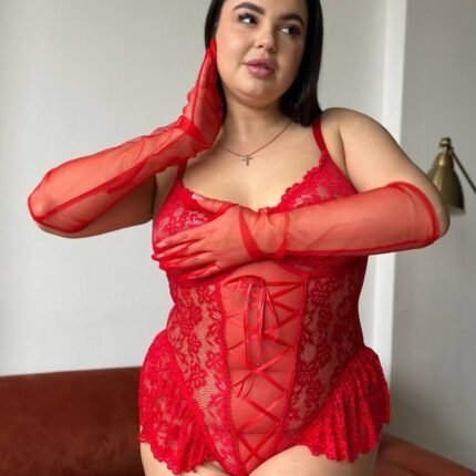 Червоний сітчастий боді з відкритою спиною