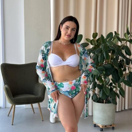 Купальник+ туника SW1383/1 (З рожевими квітами))