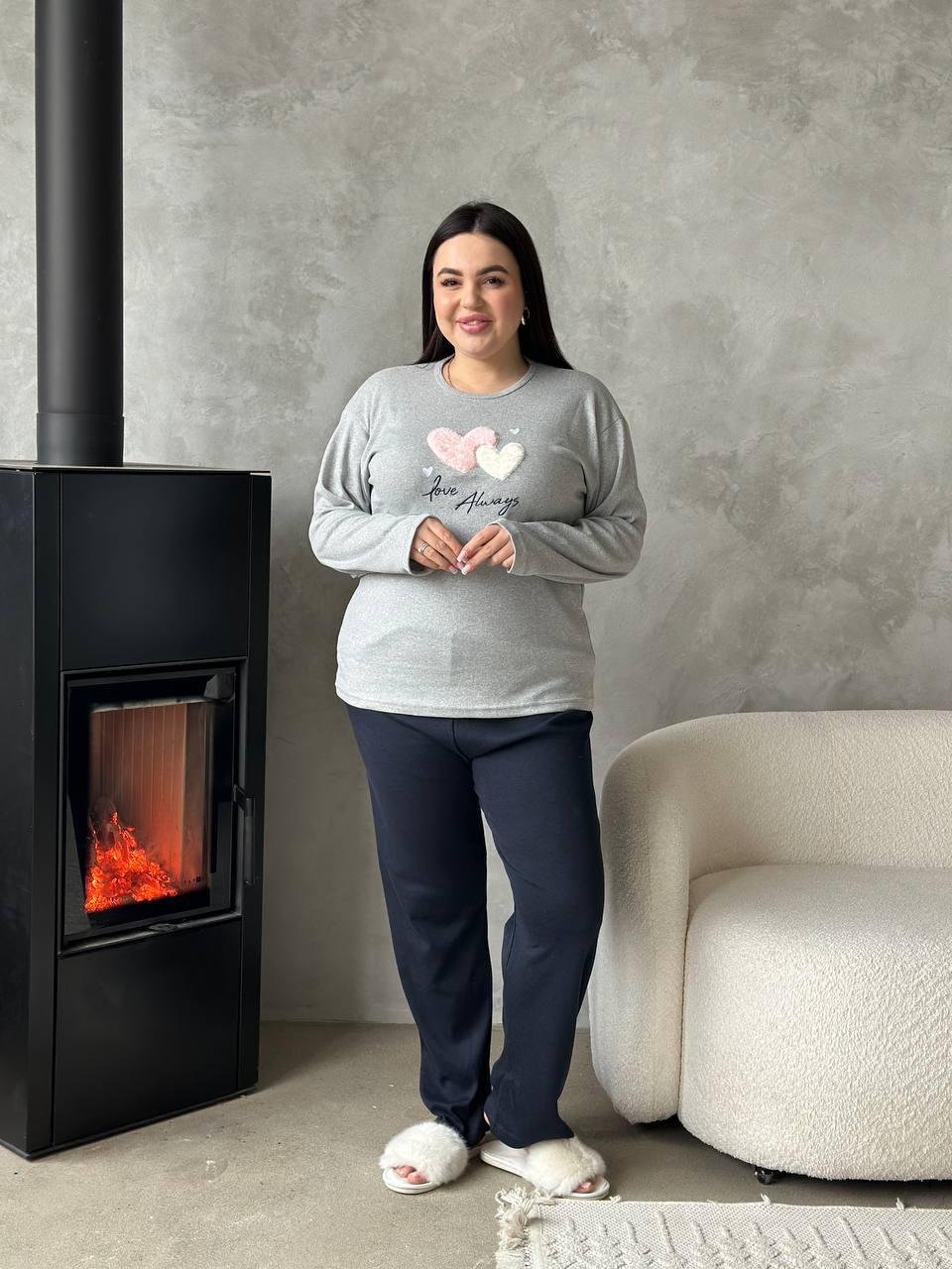 Сіра м'яка піжамка з сердечками - Зображення 14