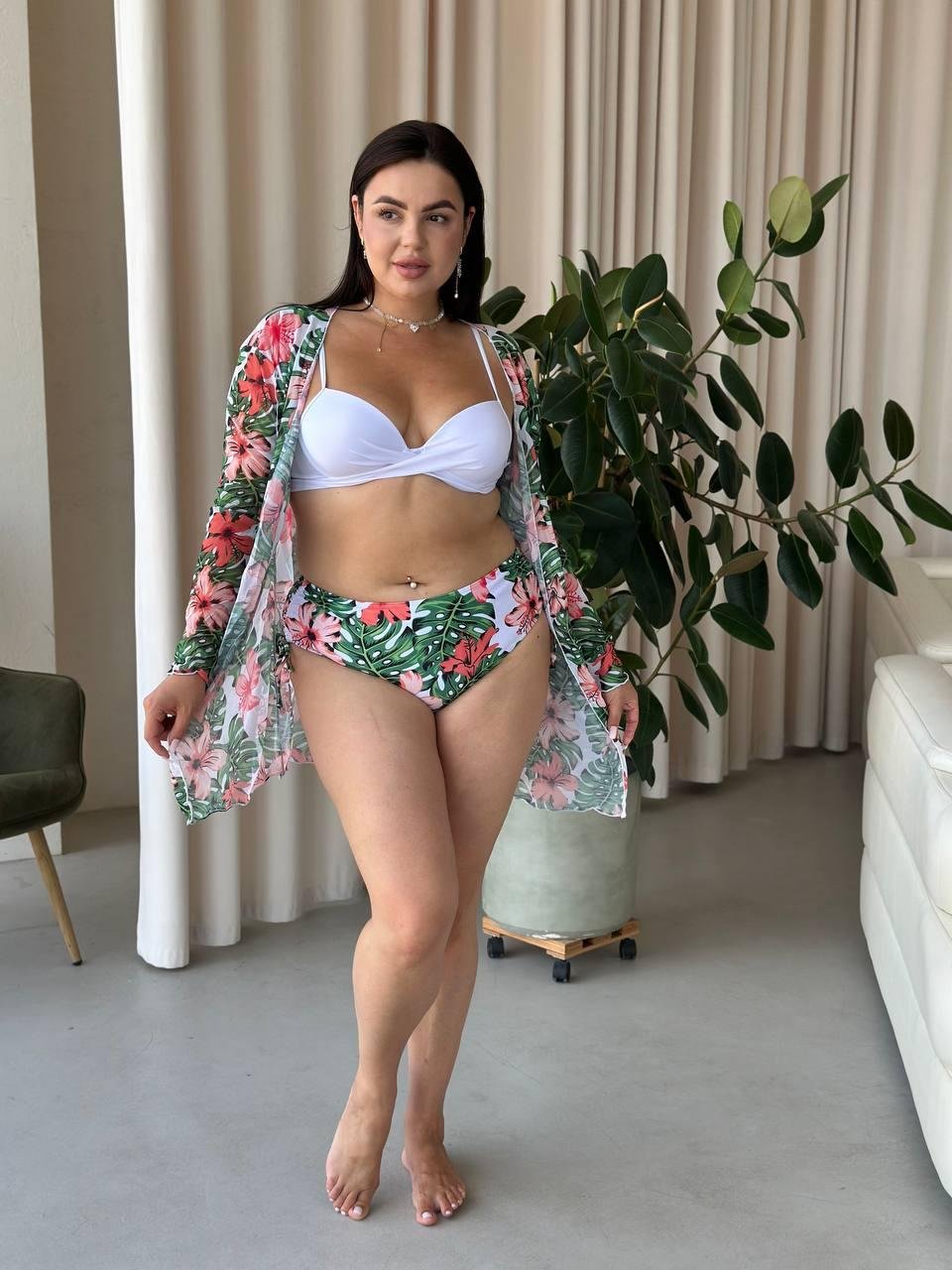 Купальник+ туника SW1252/1 (Листя зелене) - Зображення 6