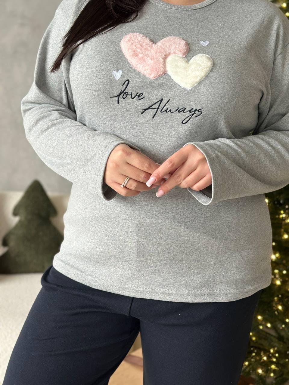 Сіра м'яка піжамка з сердечками - Зображення 11